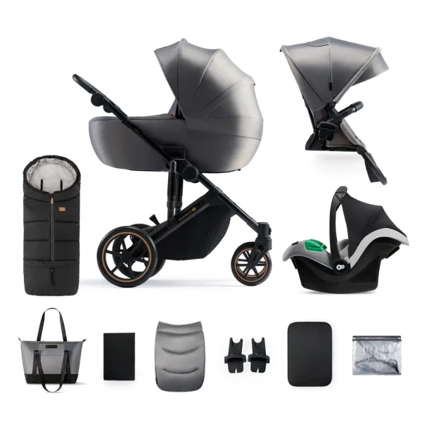 KINDERKRAFT SELECT Kočík kombinovaný 3v1 Prime 2 Shadow Grey, Premium + Fusak 3v1 Jibot Ink Black