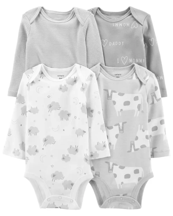CARTER'S Body dl. rukáv Grey neutrál 4ks NB /veľ.56