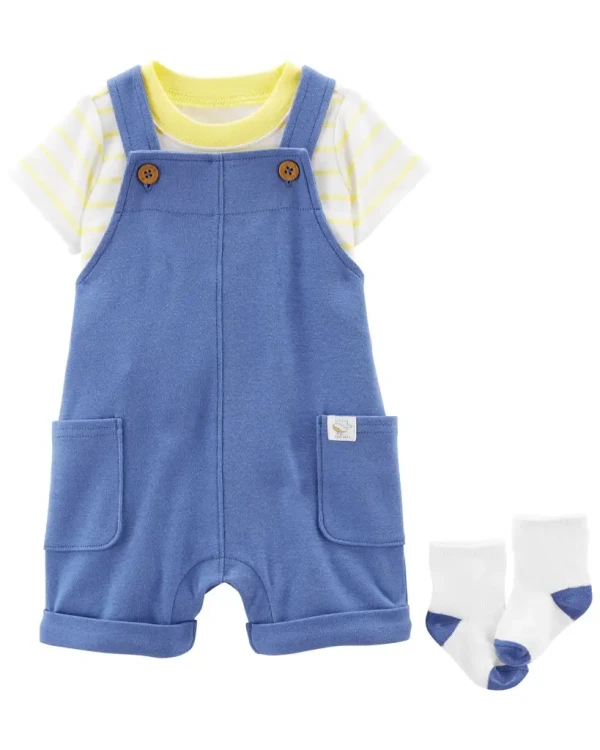 CARTERS Set 3dielny tričko kr. rukáv, kraťasy na traky, ponožky Yellow Stripes chlapec LBB 3m