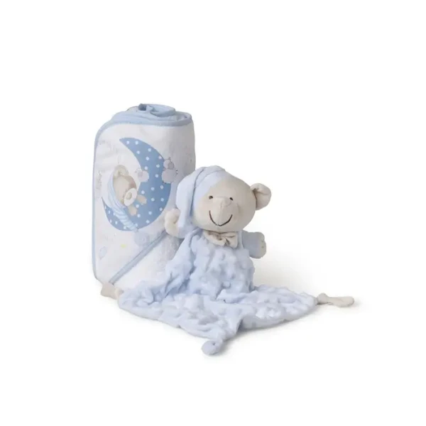 INTERBABY SET - OSUŠKA froté 100x100 Medvedík spí + Prítulka - modrá