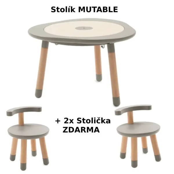 STOKKE® MUTABLE™ Stolík Dove Grey + 2x stolička MUTABLE ZDARMA