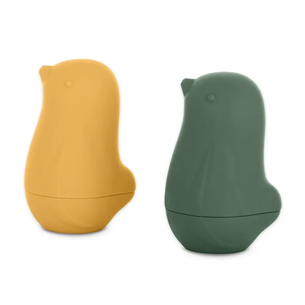 PETITE&MARS Hračky silikónové do kúpeľa Love birds Ochre Green 6m+